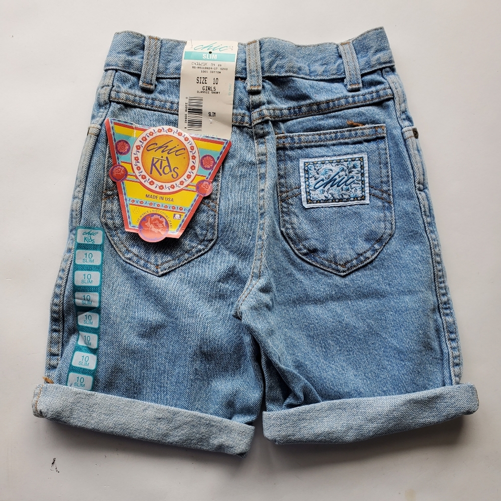 Chic Vintage Girls 10 S Denim Floral Patch Shorts